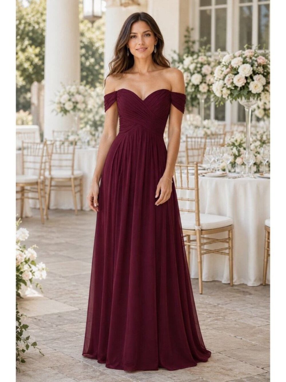 Dessy Collection Lux Chiffon Gown in Burgandy Size 0 Style #2970